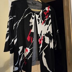 Misook Black and White Blazer with Red Accents